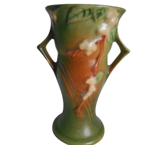 Roseville Other - Vintage Roseville Pottery Snowberry 1940's Green Vase Art Deco Handled #2